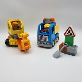LEGO Duplo Dump Truck and Tracked Excavator 10812 Complete set Retired Road Sign