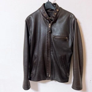 Schott 141 Single Riders Jacket Long Sleeves Leather Dark Brown Men's Size 34 - Picture 1 of 14