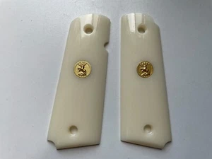 New resin beige color Medallion Grip For COLT KIMBER 1911 FULL SIZE ambi cut - Picture 1 of 6