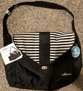 Baby Boom Black & White Stripes Messenger Diaper Bag - Picture 1 of 8