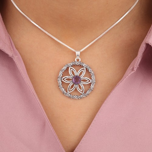 VETEMENTS Ciondolo gioiello pietra preziosa ametista argento sterling 925 1 48" regalo festa della mamma