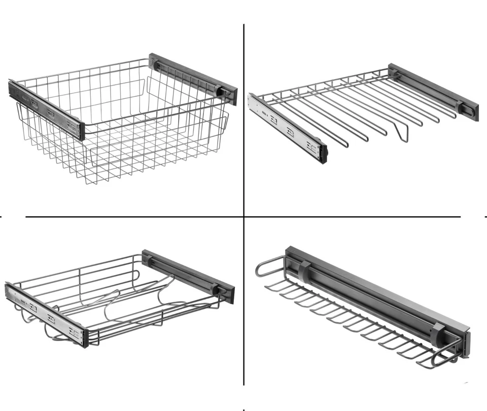 Soft close pull out wardrobe wire basket, Shoe rack, Trouser drawer, Ties hanger - Image 1 of 1