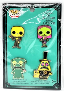The Nightmare Before Christmas Funko Pop Pin Set 4 Pieces Blacklight Glow Disney - Picture 1 of 9