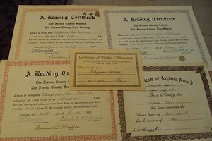 Vintage 1935-41 Zertifikat Lot~Teilnahme/Leichtathletik/Lesen~FRESNO CA~ - Bild 1 von 6