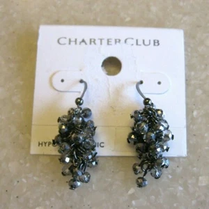 CHARTER CLUB Pierced Earrings w/ Clusters of Faceted Silvered Glass Beads / NOC  - Picture 1 of 5