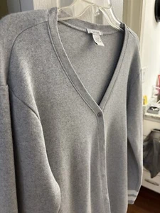 $30.00 Joan Vass Women's Grey & White Cardigan Sweater Size Large - Picture 1 of 5
