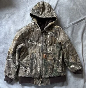 Carhartt RealTree Hardwoods Camo Hooded Duck Hunting Jacket Youth Medium (10-12) - Picture 1 of 12