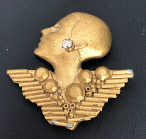 Vtg Signed Steve Sasco Designer Art Deco Lady of 1920s Gold Tone Brooch Pin - Picture 1 of 9