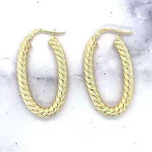 14K Yellow Gold Large Oval Twist Hoop Earrings, 3.7mm Thick, Twisted Hoops - Picture 1 of 9