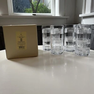 Box Of 4 NEW Ralph Lauren Glen Plaid Crystal High Ball Tumbler Glasses 6 1/4” - Picture 1 of 16