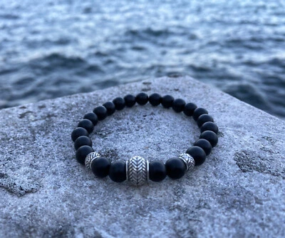 Herren Armband Onyx 8mm Unikat Armband Perlen Perlenarmband Geschenk schwarz - Bild 1 von 3
