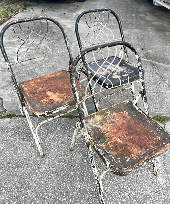 (1) Cadeiras dobráveis vintage meados do século aço metal pátio externo treliça traseira - Imagem 1 de 4