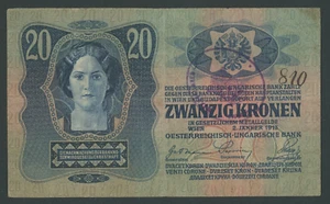 🔴YUGOSLAVIA 20 Kronen  1919 VF+  Handst. LJUBUSKI, city in Bosnia Herzegovina🔴 - Picture 1 of 2