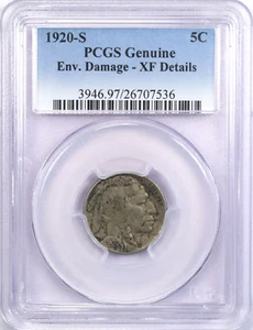 1920-S Buffalo Nickel 5C, PCGS Genuine XF Details, Env. Damage. Extremely Fine - Picture 1 of 4