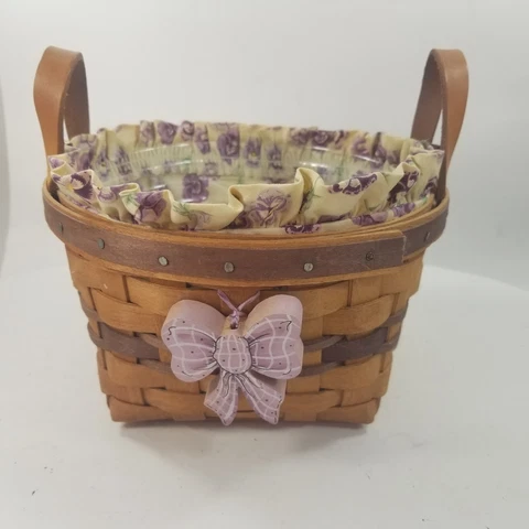 Longaberger 1992 May Series Imperial Pansy Basket with Fabric Liner, Bow Cover