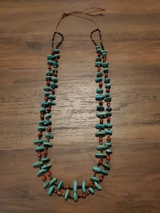 Vintage Handmade Native American Turquoise And Coral With Heshi Beads Necklace - Picture 1 of 6
