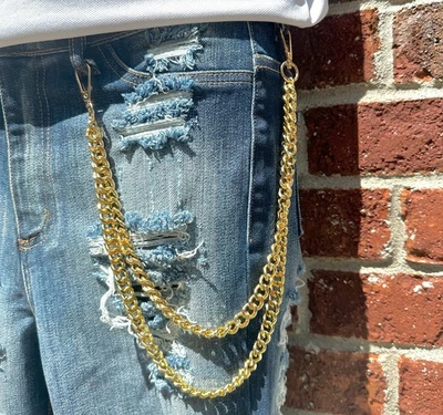 Мужские золото/серебро 11 мм двойной кубинский брюки цепочка - стильный аксессуар для джинсов - Изображение 1 из 4