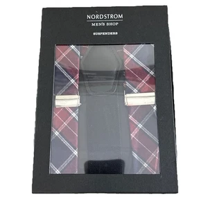 Nordstrom Men’s Shop Suspenders Red Cordovan Clip On Button New In Box One Size - Picture 1 of 3
