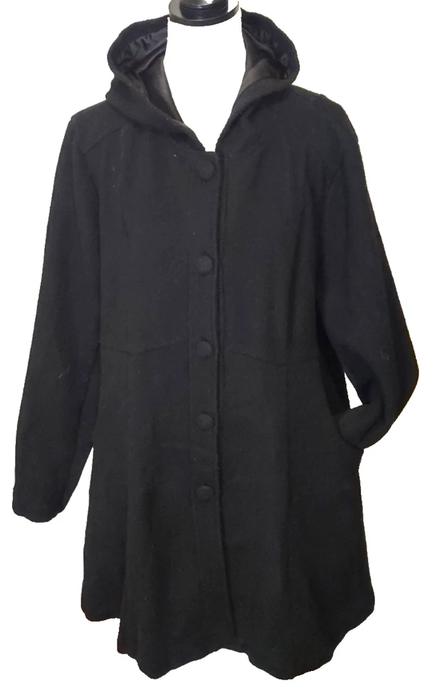 Abrigo Columpio Torrid 2 (2X-18/20) Tejido Mezcla Poliéster/Lana Capucha Spandex Bajo Manga Foto 1 de 4