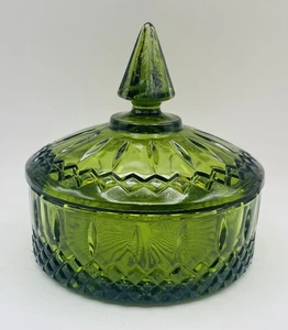 Vintage Indian Glass Emerald Green Princess Candy Dish and Lid - Picture 1 of 7