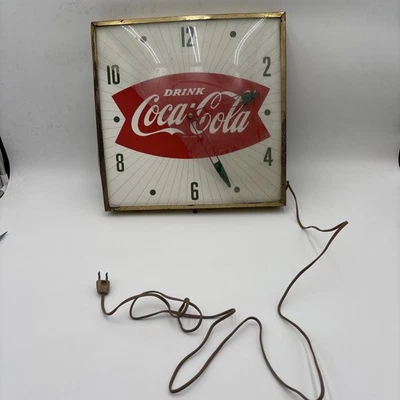 (For Parts Not Working) - PAM Coca-Cola Fishtail Clock Broke Glass =( - Image 1 of 2
