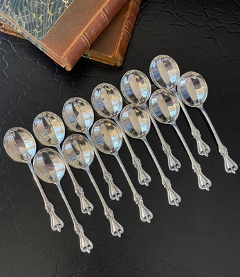 Set 12 Rare Towle Old Colonial Sterling Silver Bouillon Soup Spoons American 5” - Image 1 of 4