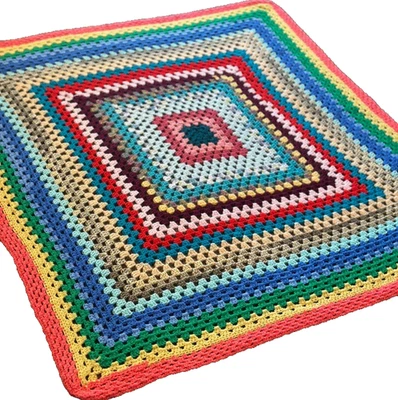 VTG Handmade Multi Color Crocheted Quilt by Grandma 48"x 48" Cottagecore - Image 1 of 4