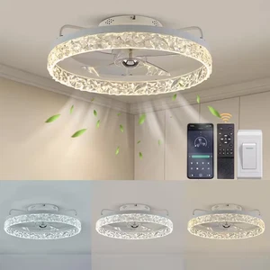 Lidia 19.68 in Indoor Modern White Crystal Flush Mount Ceiling Fan with Light, W - Picture 1 of 11