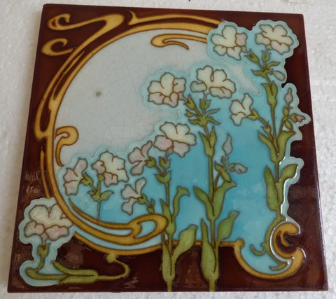 ° White & pink Flowers Art Nouveau Tile Jugendstil Choisy-le-Roi Gilardoni fils Cover