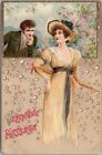 1913 "A VALENTINE MESSAGE" Embossed Greetings Postcard Pretty Lady / Fashion