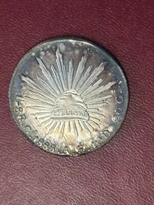 1888 Oa Mexico 8 Reales Silver Coin KM#377.10 Oaxaca AE Cap Rays Eagle Rare AU - Picture 1 of 6