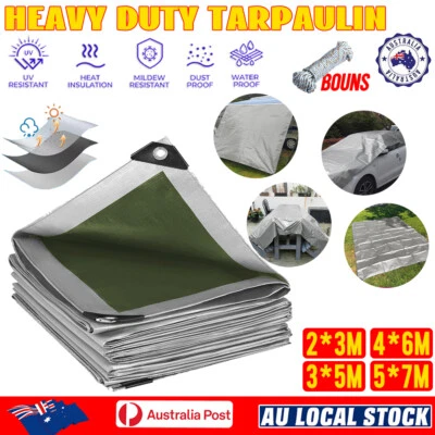 Tarpaulin Tarp Canvas Camping Poly Tarps Heavy Duty Cover PE Silver AU - image 1 of 4