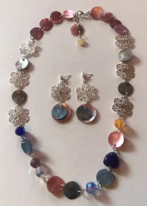 Handmade Multi-Color Shell and Crystal Necklace and Earrings - Picture 1 of 3