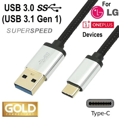 USB C CABLE 3.1 Gen 1 for LG or OnePlus CELL MOBILE PHONE 3.0 CHARGER SYNC CORD - Image 1 of 4