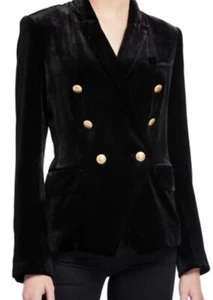 Rachel zoe Jacket Women’s Medium Black Blazer Double Breast Velvet Long Sleeves - Picture 1 of 9