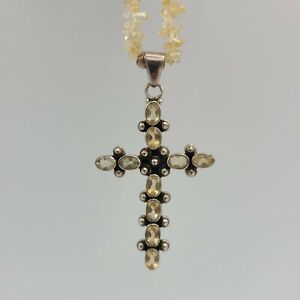 Silpada Oxidized Citrine Cross Pendant on Citrine Chip Necklace Sterling Silver