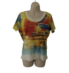 Rare Vintage Marc Aurel Lined T-Shirt V-Neck Short Sleeve Women's Size 42/ L - Picture 1 of 8