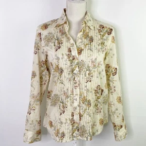 Camicia donna Ralph Lauren PM plissettata floreale romantica manica lunga beige - Foto 1 di 9