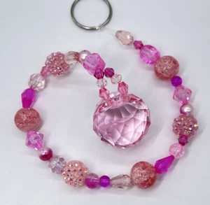 Beaded Suncatcher Pink Crystal Prism Hanging Patio Decor Yard Art Tree Jewelry - Picture 1 of 10