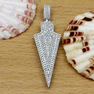 1CT Lab Created Diamond Arrowhead Pendant Hip Hop Jewelry 14K White Gold Plated - Picture 1 of 5