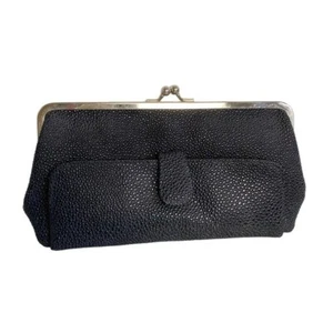 Nordstrom makeup case 4x9 kisslock clutch textured black with pink interior - Bild 1 von 2