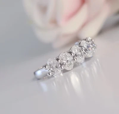 2.40 CTW Oval Cut VVS1 Moissanite Half Eternity Ring Band 14k White Gold Plated - Image 1 of 4