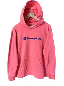 CHAMPION Hoodie Women's Medium Pink Pullover Long Sleeve LIghtweight Pocket Logo - Picture 1 of 22