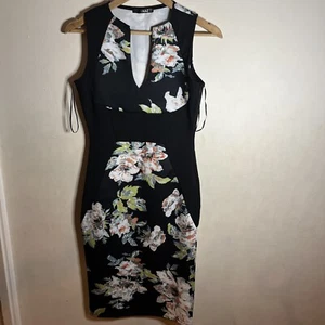 Quiz Floral Sleeveless Scuba Bodycon Dress Size 10 Black - Picture 1 of 4