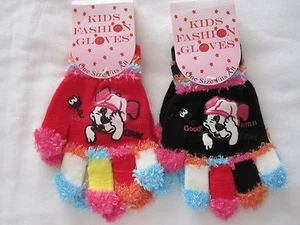 BNWT -2 prs FASHION GLOVES WITH DOG FACE - ONE SIZE FITS ALL RED/BLACK - Picture 1 of 4