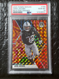 2019 JOSH JACOBS MOSAIC REACTIVE ORANGE PRIZM ROOKIE #104 PSA 10 GEM MINT POP 3