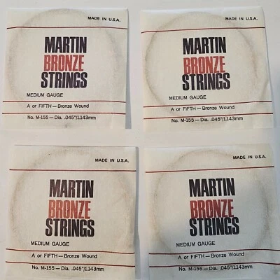 Vintage NOS Lot of 4 Martin Bronze Wound Guitar Strings Medium Grade A No. M-155 Foto 1 de 4