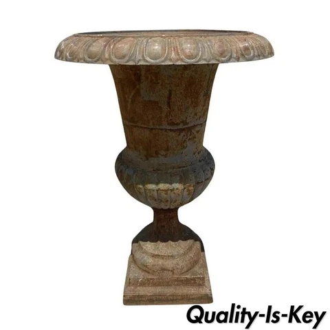 Large 37" Tall Cast Iron Fluted Campana Urn Outdoor Garden Planter Cover