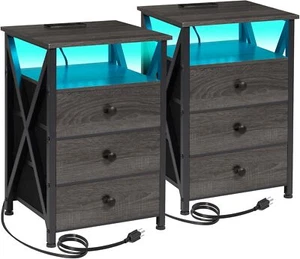 AMHANCIBLE Night Stand Set 2, LED Nightstand with of Dark Grey 2 - Picture 1 of 8