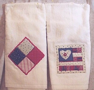 Home Decor' Hanging Kitchen Towel Set 2pcs Patriotic Red White Blue Applique NEW - Picture 1 of 1